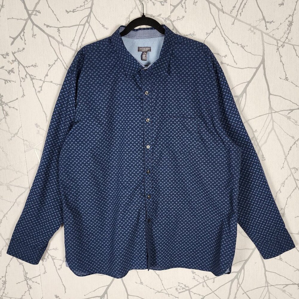 Van Heusen Navy Paisley Print Cotton Blend Never Tuck Shirt